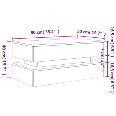 vidaXL LED-tuledega kohvilaud, Sonoma tamm, 90x50x40 cm