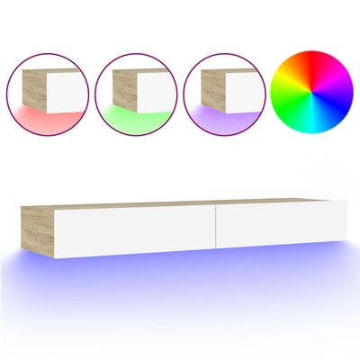 vidaXL telerialus LED-tuledega, valge ja Sonoma tamm, 120x35x15,5 cm