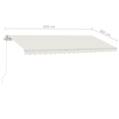 vidaXL käsitsi sissetõmmatav varikatus, LED, 450x300 cm, kreemjas