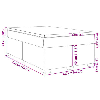 vidaXL kontinentaalvoodi madratsiga, tumesinine, 120x200 cm, samet