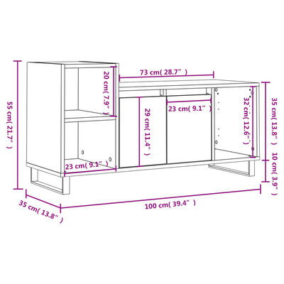 vidaXL telerikapp, hall Sonoma, 100 x 35 x 55 cm, tehispuit