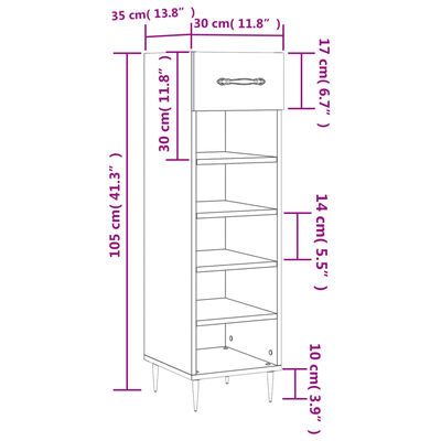 vidaXL jalatsikapp, hall Sonoma tamm, 30 x 35 x 105 cm, tehispuit