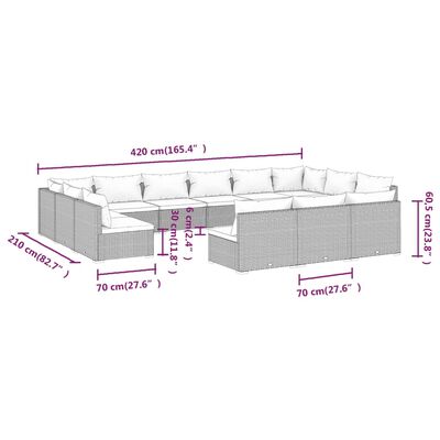 vidaXL 13-osaline aiamööblikomplekt patjadega, must, polürotang