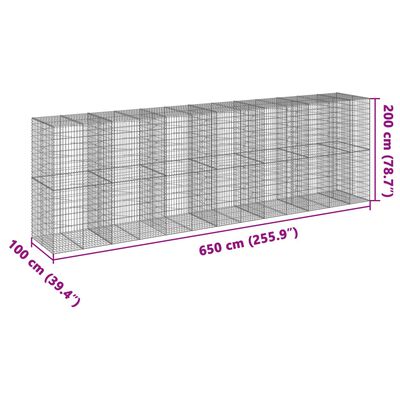 vidaXL kaanega gabioonkorv, 650x100x200 cm, tsingitud raud