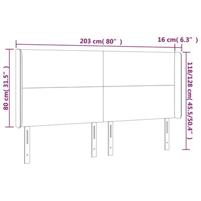 vidaXL LED-voodipeats, must, 203x16x118/128 cm, samet