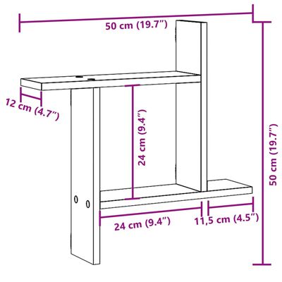 vidaXL seinariiulid 2 tk, pruun tamm, 50x12x50 cm, tehispuit