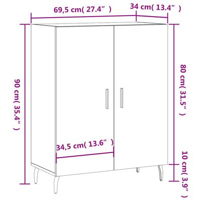 vidaXL puhvetkapp, valge, 69,5 x 34 x 90 cm, tehispuit