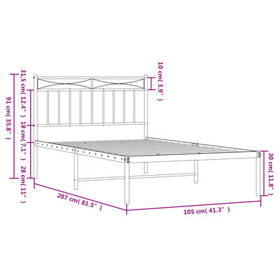 vidaXL metallist voodiraam peatsiga, valge, 100x200 cm