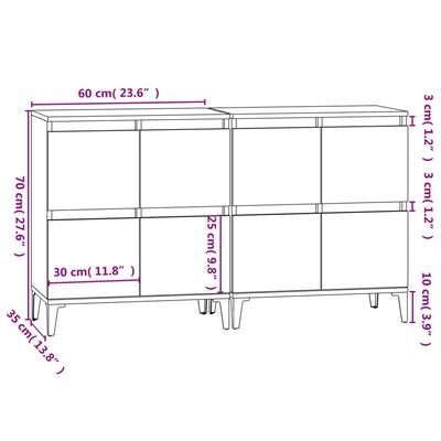 vidaXL puhvetkapid 2 tk, hall Sonoma tamm, 60 x 35 x 70 cm, tehispuit