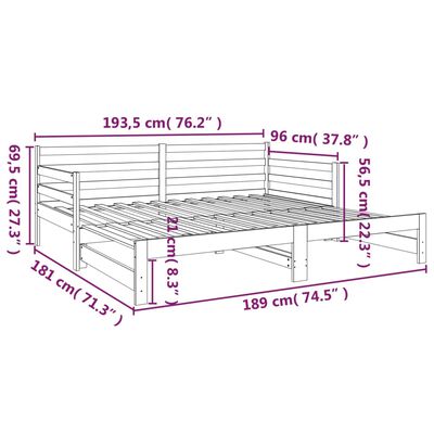 vidaXL väljatõmmatav päevavoodi, valge, 2 x (90x190) cm, männipuit