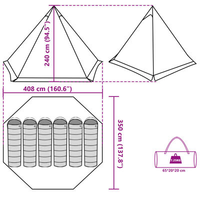 vidaXL peretelk 6 inimesele, tipi, hall, veekindel