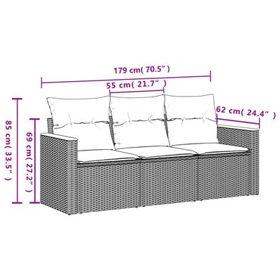 vidaXL 3-osaline aiadiivanikomplekt patjadega, must, polürotang