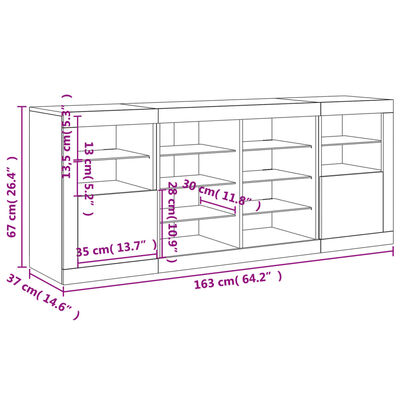 vidaXL puhvetkapp LED-tulega, valge, 163 x 37 x 67 cm