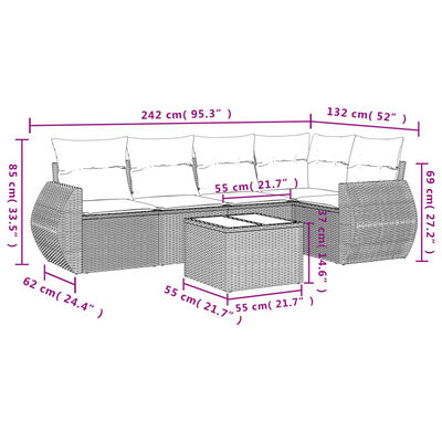 vidaXL 6-osaline aiadiivani komplekt patjadega, hall, polürotang