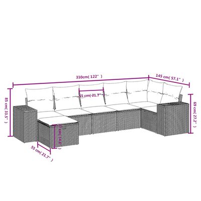 vidaXL 7-osaline aiadiivani komplekt patjadega, beež, polürotang