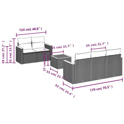 vidaXL 6-osaline aiadiivani komplekt patjadega, must, polürotang