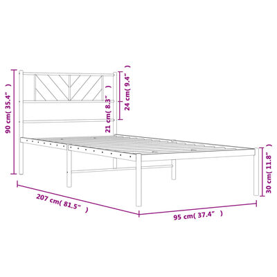 vidaXL metallist voodiraam peatsiga, valge, 90 x 200 cm