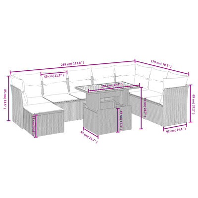 vidaXL 9-osaline aiadiivani komplekt patjadega, must, polürotang