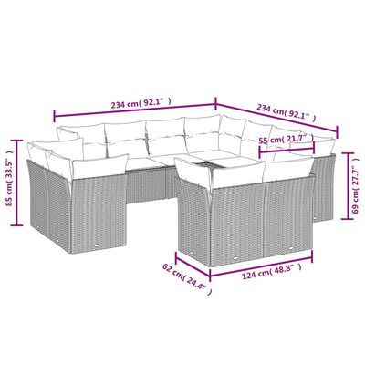 vidaXL 11-osaline aiadiivani komplekt patjadega, beež, polürotang