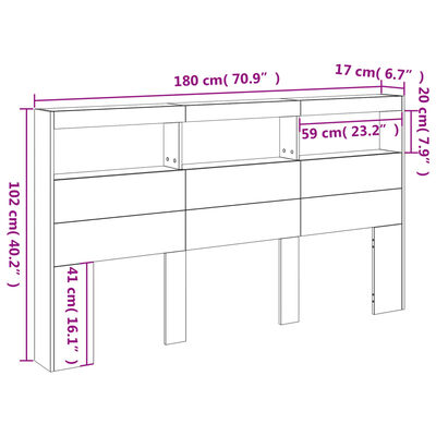 vidaXL voodipeatsi kapp LED-tuledega, Sonoma tamm, 180 x 17 x 102 cm