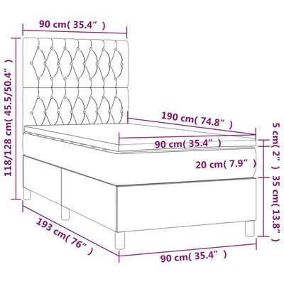 vidaXL kontinentaalvoodi madrats, LED, tumeroheline, 90x190 cm, samet