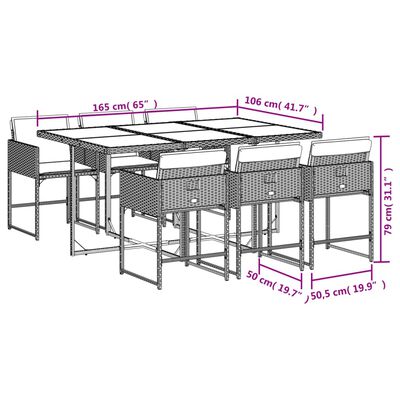 vidaXL 7-osaline aiamööblikomplekt patjadega, must, polürotang