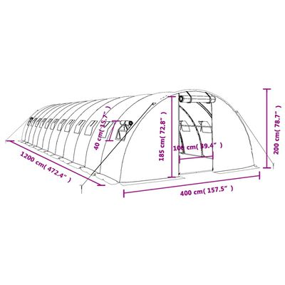 vidaXL kasvuhoone terasraamiga, roheline, 48 m², 12x4x2 m