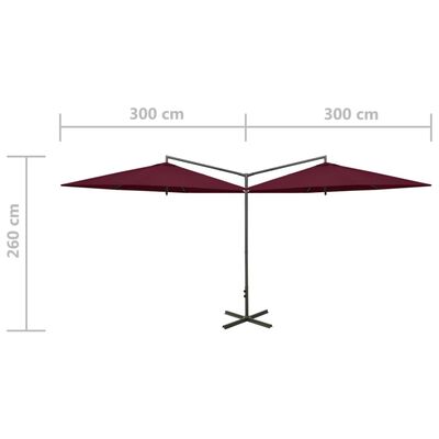 vidaXL topelt aia päikesevari, teraspostiga, bordoo, 600 cm