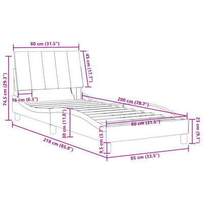 vidaXL voodiraam LED-tuledega, must, 80x200 cm, samet