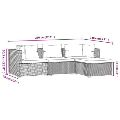 vidaXL 4-osaline aiamööblikomplekt patjadega, hall, polürotang