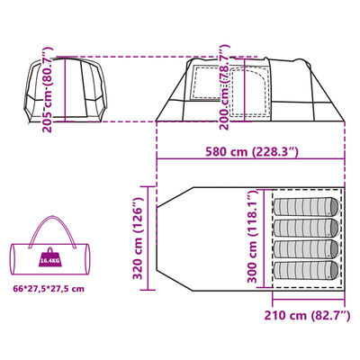 vidaXL matkatelk 4 inimesele, tunnel, hall ja oranž, veekindel