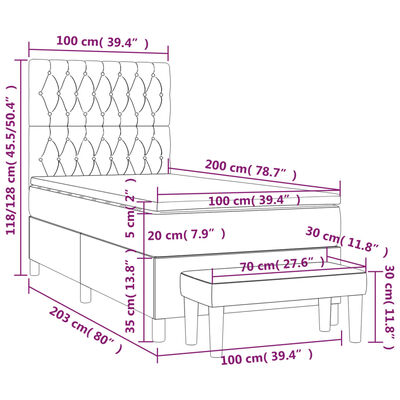 vidaXL kontinentaalvoodi madratsiga, tumehall, 100x200 cm, samet