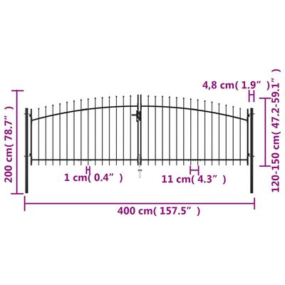 vidaXL kahepoolne aiavärav nooleotstega 400 x 200 cm