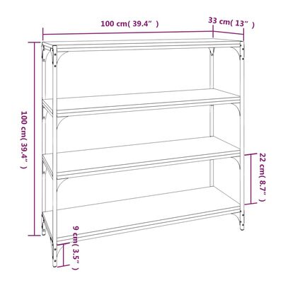 vidaXL raamatukapp, hall Sonoma, 100 x 33 x 100 cm, tehispuit ja teras