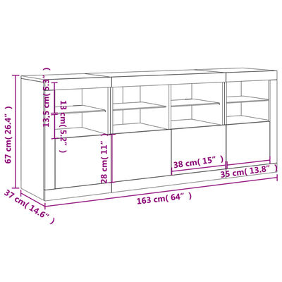 vidaXL puhvetkapp LED-tulega, valge, 163 x 37 x 67 cm