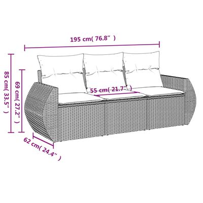 vidaXL 3-osaline aiadiivani komplekt patjadega, beež, polürotang