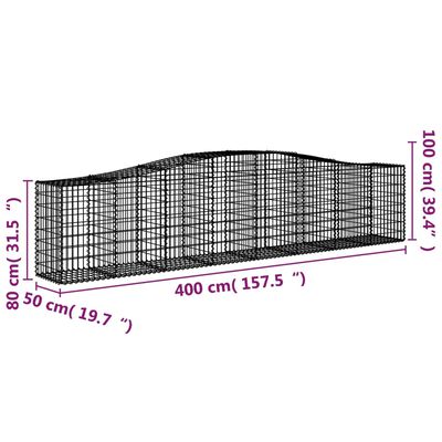 vidaXL kaarekujulised gabioonkorvid 7 tk, 400x50x80/100 cm, raud