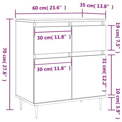 vidaXL puhvetkapp, hall Sonoma tamm, 60x35x70 cm, tehispuit