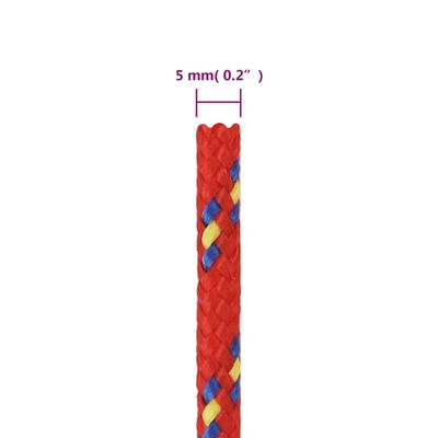 vidaXL paadiköis, punane, 5 mm, 500 m, polüpropüleen