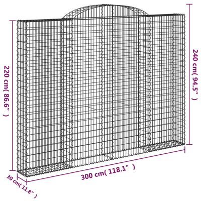 vidaXL kaarekujuline gabioonkorv, 300x30x220/240 cm, tsingitud raud