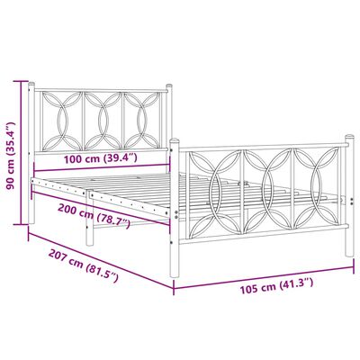 vidaXL metallist voodiraam peatsi ja jalutsiga, valge, 100x200 cm