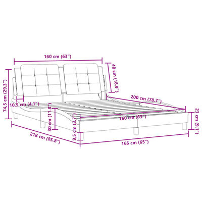 vidaXL voodiraam LED-tuledega, valge ja must, 160 x 200 cm, kunstnahk