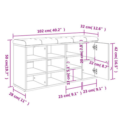 vidaXL jalatsipink, Sonoma tamm, 102 x 32 x 50 cm, tehispuit