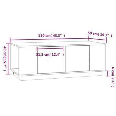 vidaXL kohvilaud, must, 110 x 50 x 40 cm, männipuit