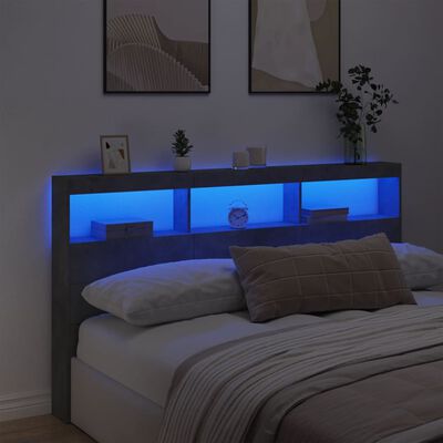 vidaXL voodipeatsi kapp LED-tuledega, betoonhall, 180x17x102 cm