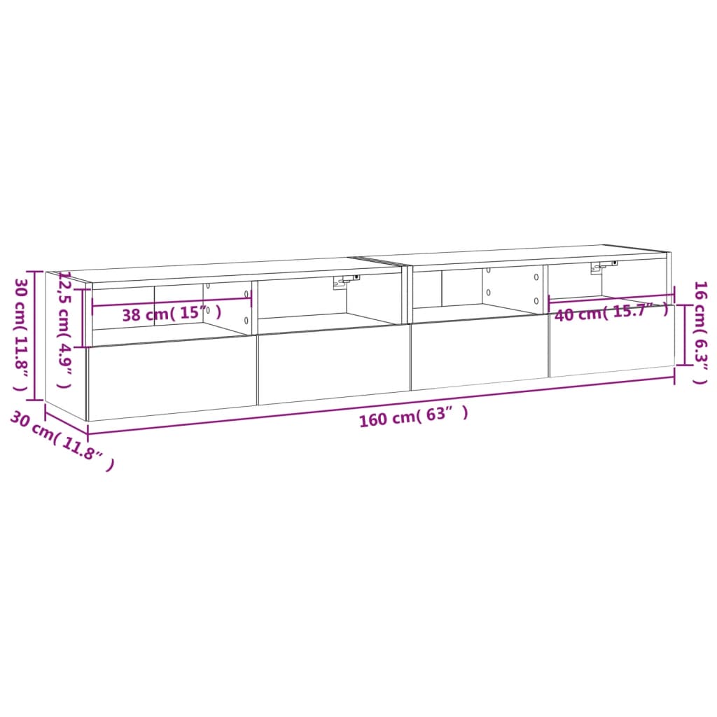 vidaXL teleri seinakapid 2 tk, pruun tamm, 80 x 30 x 30 cm, tehispuit