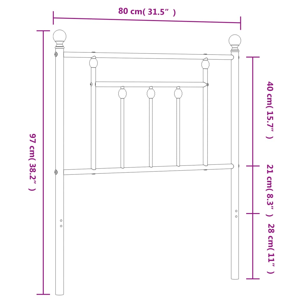 vidaXL metallist voodipeats, valge, 75 cm