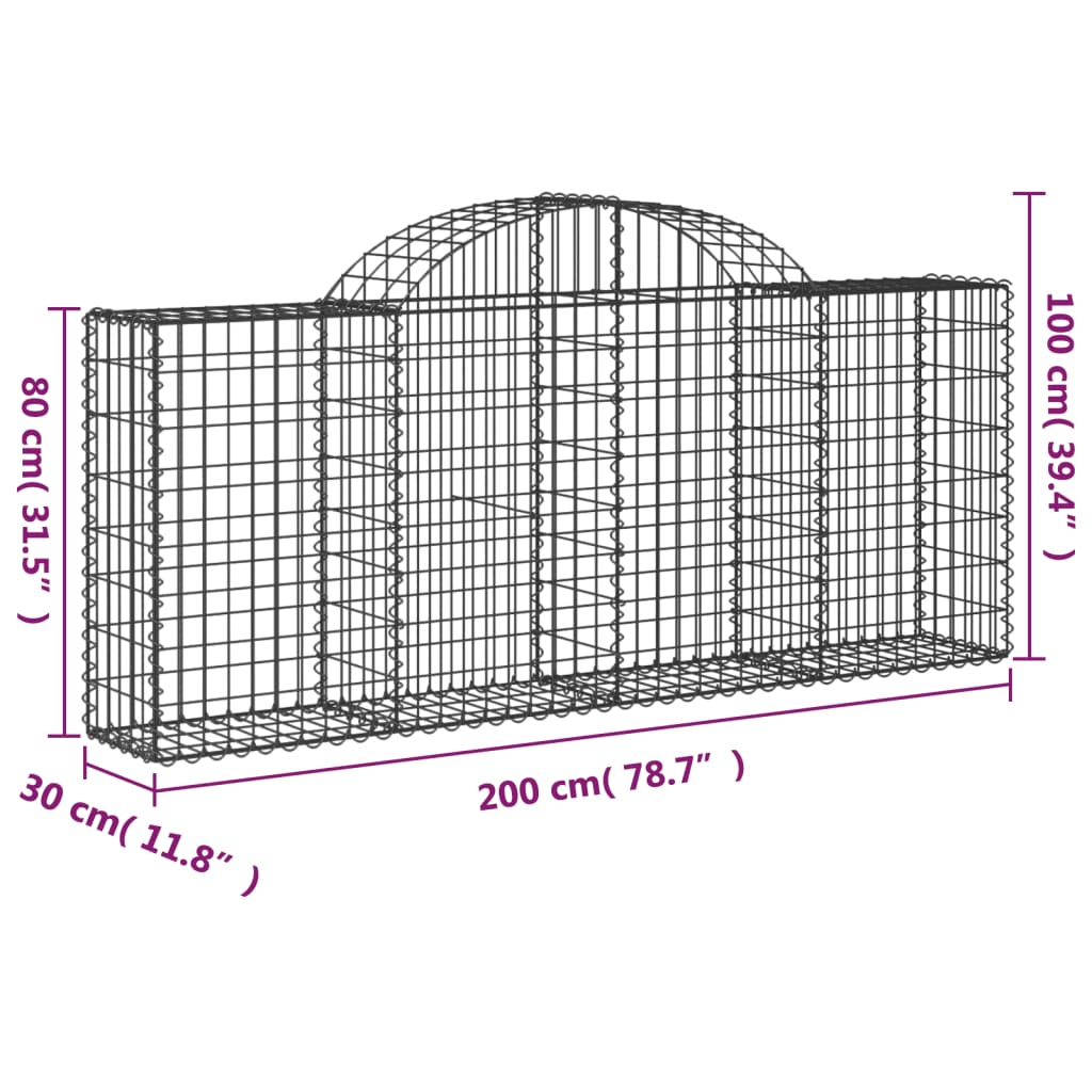 vidaXL kaarekujulised gabioonkorvid 10 tk, 200x30x80/100 cm, raud