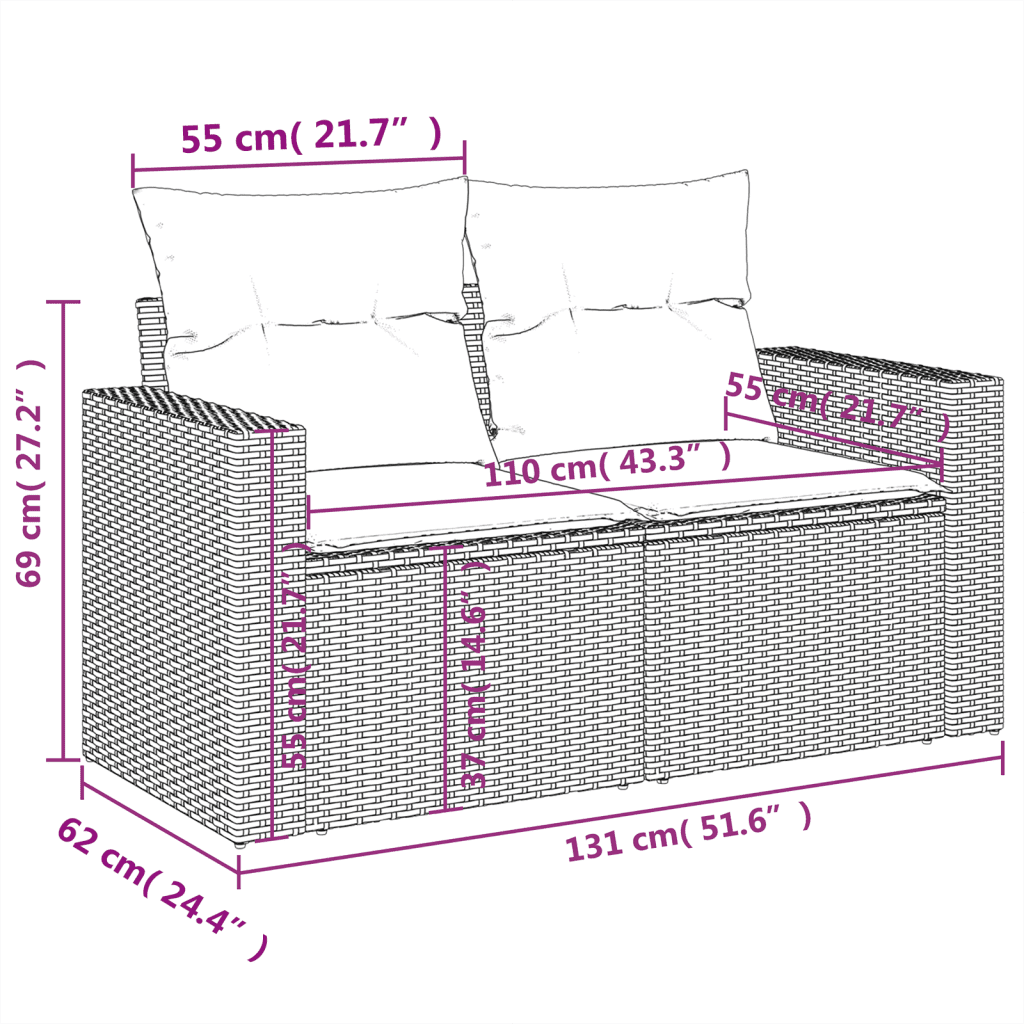 vidaXL 7-osaline aiadiivani komplekt patjadega, must, polürotang