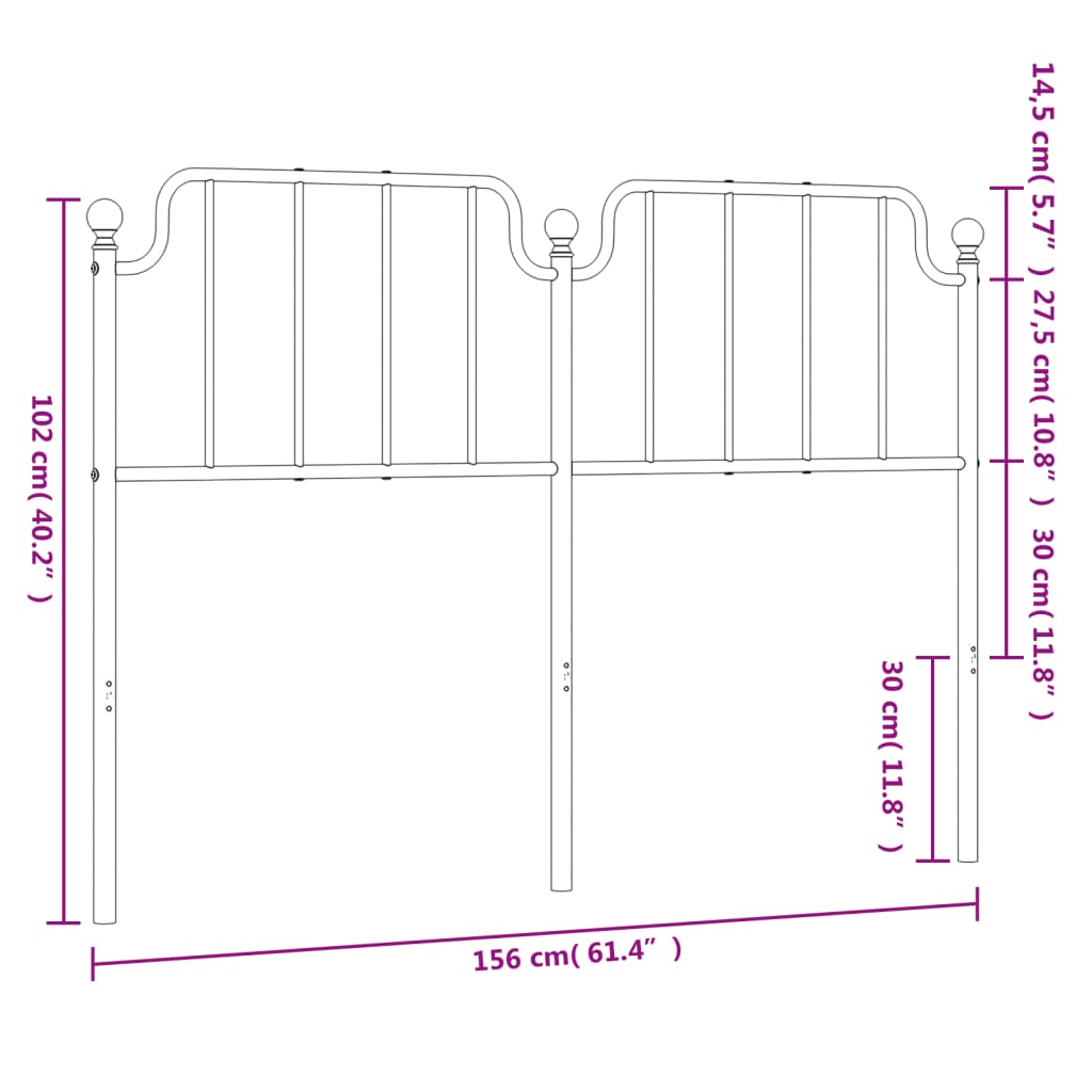 vidaXL metallist voodipeats, valge, 150 cm